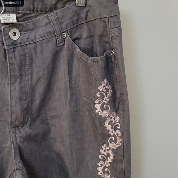5/$25 VTG DENIM 24/7 Floral Embroidered Midrise Trouser Wide Leg Ankle Jeans - Picture 6 of 8